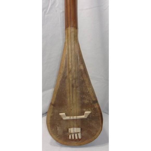 Moroccan Guenbri Wood w/ Animal Skin Gut Strings & Stitched Instrument 28" - Picture 4 of 10